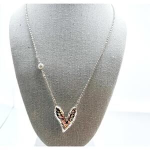 Delicate Silver Textured Hammered DPOW Heart Necklace Stamped 925